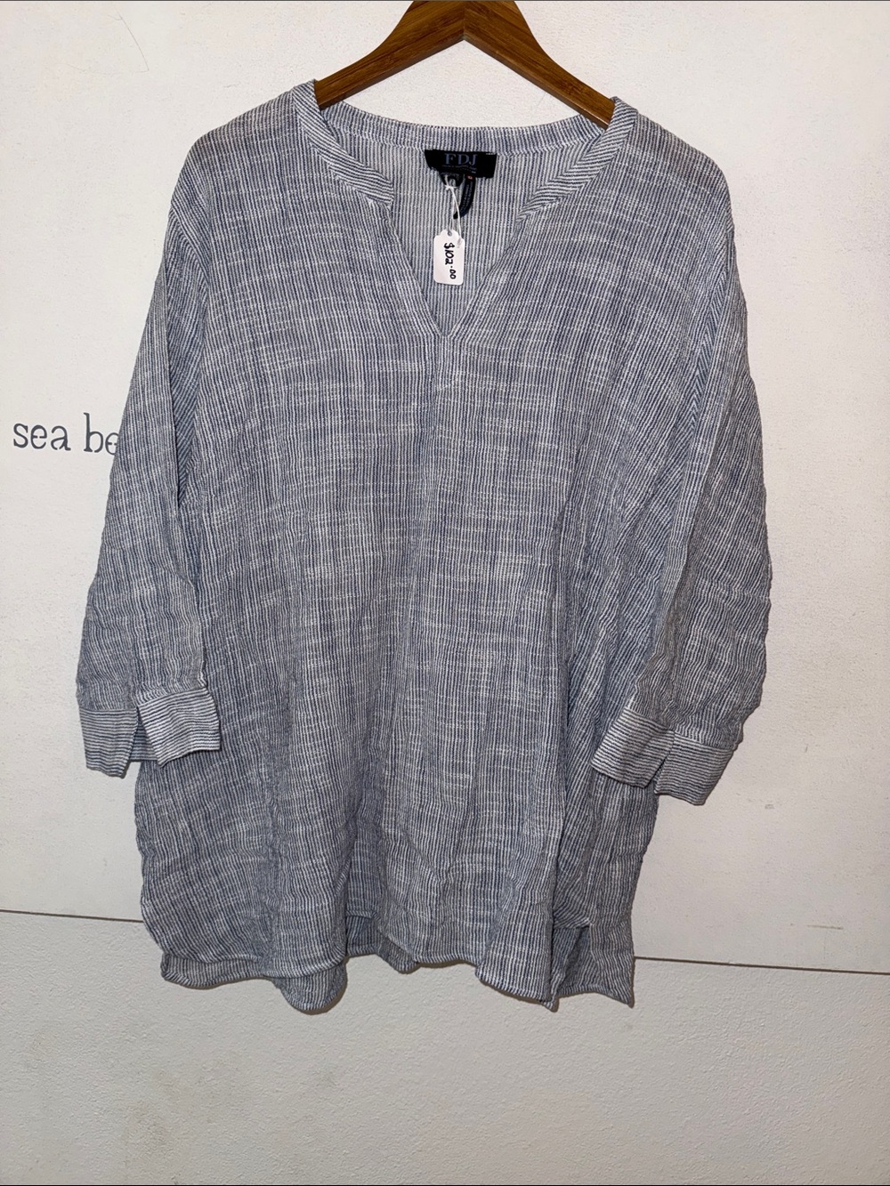 FDJ (French Dressing Jeans) Blue & White- Cotton V-Neck Tunic Top